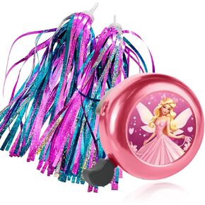 Kids Bike Bell with 2 Pcs Bike Streamers for Girls, Bicycle Pinwheel for Boys Girls Cute Children's Bike Accessories