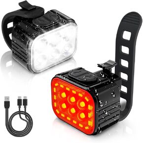 WORKPRO Bike Lights Set Ultra Bright, 8+13 Modes, Rechargeable Bicycle Light Set, IP65 Waterproof Bike Lights for Night Riding, 1200mAh Bike Headlight and Tail Light Reflectors