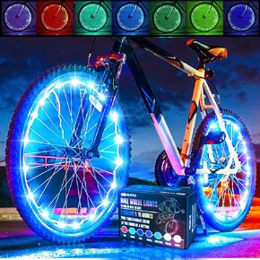 BLITZU Bike Wheel Lights, Bicycle Spoke Decorations Light. 2-Tire Pack 7 Colors in 1. Fun Bright Patterns Waterproof LED Safety Warning Bicycle Strip Light for Kids Boys Girls Adults Night Riding