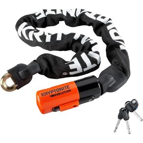 Kryptonite Evolution Mini Bike Chain Lock, 3 Feet Long 10mm Steel Chain Heavy Duty Anti-Theft Sold Secure Gold Bicycle Chain Lock with Keys for Bike, Motorcycle, Scooter, Bicycle, Door, Gate, Fence