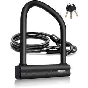NDakter Bike Locks Heavy Duty Anti Theft, Bicycle U Lock for Ebike, 18mm Shackle, 6FT Steel Security Cable with 3 Keys for Electric Scooter, Motorcycle, Moped, Dirt-Bike, Tri-Bike Wheel Lock Sturdy