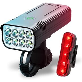 YANRI Bike Lights 8 LED Lights for Night Riding, 1500 Lumen Ultra Bright Bicycle Light Set, Rechargeable Waterproof Multi-Function for Kids Adults