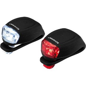 Schwinn LED Quick Wrap Bike Lights Set, Battery Powered Front Headlight and Rear/Back Tail Lights, Tool-Free Stretch-and-Hook Strap, Bicycle Part and Accessories