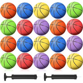 22 Pcs Rubber Basketballs Bulk Official Size Rubber Basketballs with Pump Basketball Set for Indoor Outdoor, Youth Boys Girls Training Practice Games Match, 6 Colors