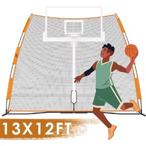 Basketball Defense Return Net, Basketball Yard Guard Defensive Net, Sports Defender Net, Hoop Rebound Back Netting Attachment for Yard, Rebounder Safety Backstop Barricade 12’x13’