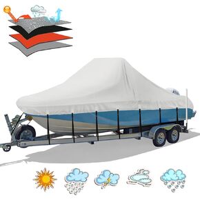 Solim Center Console Boat Cover, 16'-18.5' 900D Waterproof PU Heavy Duty Trailerable Boat Cover for Center Console Boat, Marine Grade Oxford UV Resistant Polyester Canvas with 18 Tie Down Strap, Black