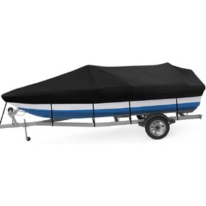 Bass Boat Cover, All-Weather Mooring and Trailering Boat Cover for V-Hull Runabouts Outboards and I/O Bass Boats, Fits up to 17-19ft Long and 96in Wide,Black