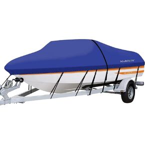 Boat Cover, MAROUTE 600D Waterproof Trailerable Marine Grade Polyster Canvas Fits V-Hull, Tri-Hull Fishing Boat, Runabout, SKi Boat, Bass Boat, up to (Length 20ft-22ft Beam Width Up to 100")