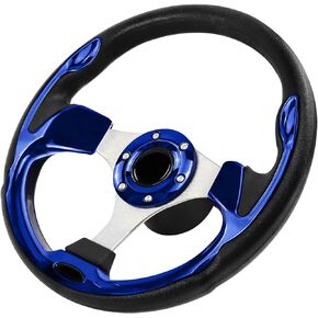 12.5inch Boat Steering Wheel, 3/4 Inch Axle Marine Steering Wheel Adapter, Anti-Slip Carbon Fiber for Boats, Yachts, Pontoon Boats (Blue)