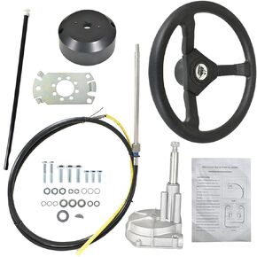 10 Feet Marine Steering System Outboard Steering System Boat Steering Cable SS13710 3/4 Shaft with 13.5 Inch Wheel Replacement for Marine Boat Outboard Yachts