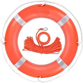 Life Ring 23 Inch with Bracket, Boat Safety Throw Rings 28 Inch Orange Life Ring, Solid Life Preserver Ring with 98.5 FT Orange Water Floating Lifesaving Rope and Reflective Tape for Boat