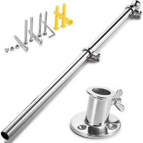 Marine Flag Pole with Base, Flag Pole Holder, 316 Stainless Steel Flag Pole Set for Boat, Yacht, Truck and Yard - Flag Pole 24 inch