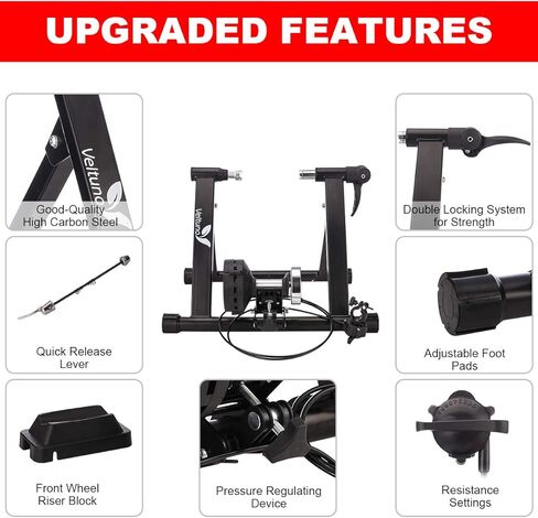 حامل تدريب الدراجة الداخلي المغناطيسي من Veltuno مع 8 أدوات ضبط للتحكم في مستوى السرعة، قابل للطي وضوضاء أقل وإصدار سريع، حامل تمرين الدراجة المحمول للدراجات الجبلية والطرق in Kuwait