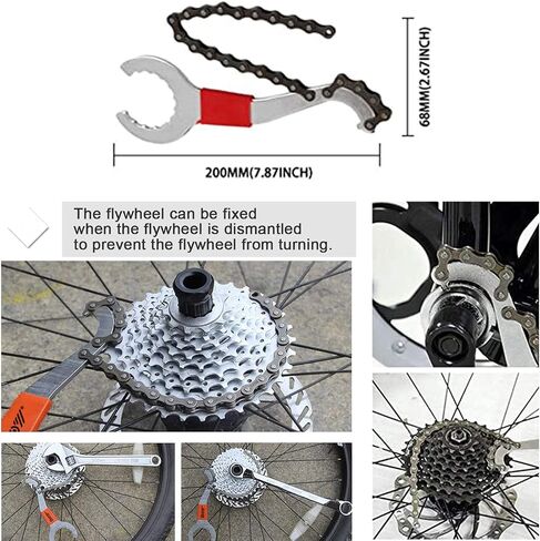 8Pcs Bike Tool kits set, ATGRS 3 in 1 Multi Bike Cassette Removal Tool with Chain Whip and Auxiliary Wrench & MTB Bracket Removal, Crank Puller Tool + 16mm Spanner, Portable Emergency Accessories Kit in Saudi Arabia