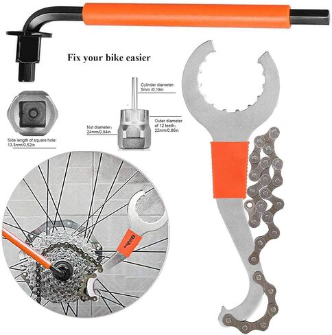 8Pcs Bike Tool kits set, ATGRS 3 in 1 Multi Bike Cassette Removal Tool with Chain Whip and Auxiliary Wrench & MTB Bracket Removal, Crank Puller Tool + 16mm Spanner, Portable Emergency Accessories Kit in Saudi Arabia