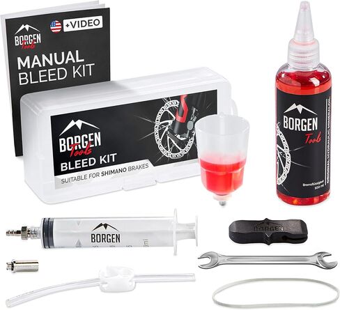 Borgen Bike Brake Bleed Kit for Shimano Hydraulic Disc Brakes I Brake Bleeder Kit Bike with 100ml (3.4oz) Hydraulic System Mineral Oil - Made in Germany. Step by Step Instructions and Video Manual in Saudi Arabia