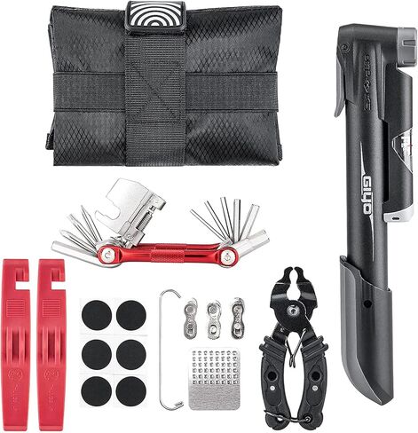 Bicycle Repair Tool Kit with Bike Pump & Saddle Bag - Bike Tool Kits for Repair and Maintenance - Bike Tire Repair Kit Patches Fixes, Bike Multitool, Chain Breaker Tyre Levers (Syle:A) in Kuwait
