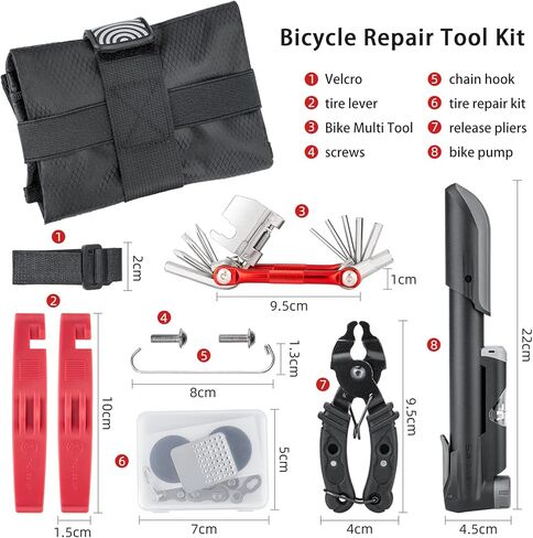 Bicycle Repair Tool Kit with Bike Pump & Saddle Bag - Bike Tool Kits for Repair and Maintenance - Bike Tire Repair Kit Patches Fixes, Bike Multitool, Chain Breaker Tyre Levers (Syle:A) in Kuwait