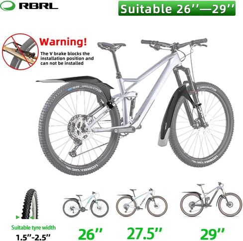 مجموعة حاجز الدراجة RBRL واقي الطين MTB قابل للتعديل، مصدات دراجة سميكة وواسعة عالمية مقاس 24-29 بوصة، دراجة ذات تعليق كامل/مصدات الدراجة الإلكترونية/الدراجة الجبلية، ضد رش الماء والغبار in Saudi Arabia