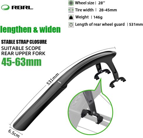 RBRL Bike Fender, Quick Release Bike fenders for Gravel and Road Bike, Adjustable Bicycle Fenders 28'', Full Cover Thicken & Widen, Rear Mud Guard for Tire Width: 28-45mm（Rear） in Saudi Arabia