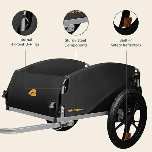 مقطورة دراجة نقل البضائع من Retrospec Rover Hauler مع إطار قابل للطي وقماش مقاوم للطقس، حامل بضائع كبير، يناسب عجلات الدراجة مقاس 20 بوصة - 29 بوصة in Saudi Arabia