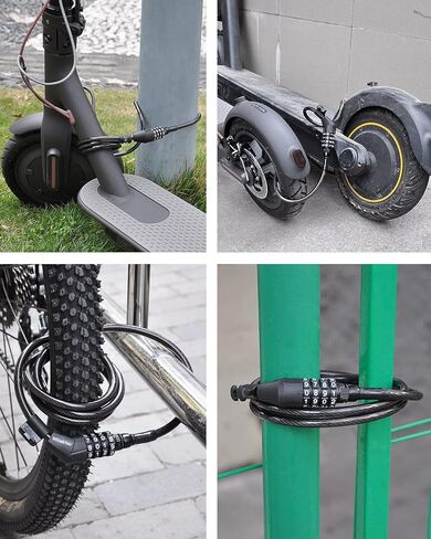 قفل سكوتر NDakter لسكوتر Xiaomi Mijia Segway Ninebot الكهربائي، كابل قفل الدراجة، مجموعة قفل الدراجة، قفل كلمة مرور آمن ملفوف قابل لإعادة الضبط بطول 4 أقدام مع دعامة تثبيت، قطر 1/3 بوصة in Saudi Arabia