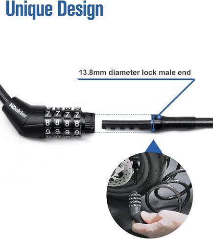 قفل سكوتر NDakter لسكوتر Xiaomi Mijia Segway Ninebot الكهربائي، كابل قفل الدراجة، مجموعة قفل الدراجة، قفل كلمة مرور آمن ملفوف قابل لإعادة الضبط بطول 4 أقدام مع دعامة تثبيت، قطر 1/3 بوصة in Kuwait