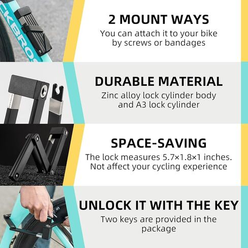 ROCKBROS Folding Bike Lock, Bicycle Lock Heavy Duty Anti Theft, Bike Locks with Mounting Bracket, Durable Alloy Scooter Lock,67 cm/26 inches in Kuwait