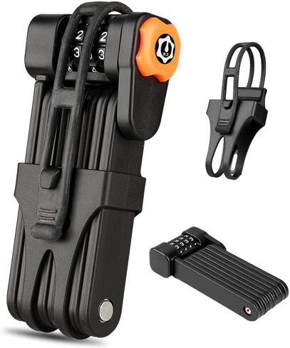 قفل دراجة قابل للطي من ROZZWILD مكون من 4 أرقام مضاد للسرقة وشديد التحمل من سبائك الصلب وطبقة مضادة للخدش ومقاومة للماء ومضادة للصدأ وقفل سلسلة قابل للطي للدراجات الهوائية والسكوتر مع دعامة تثبيت in Kuwait