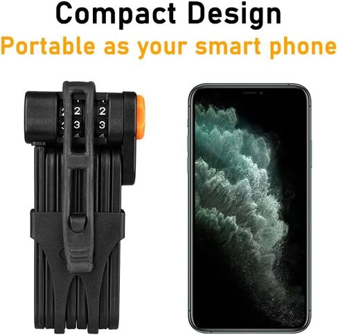 قفل دراجة قابل للطي من ROZZWILD مكون من 4 أرقام مضاد للسرقة وشديد التحمل من سبائك الصلب وطبقة مضادة للخدش ومقاومة للماء ومضادة للصدأ وقفل سلسلة قابل للطي للدراجات الهوائية والسكوتر مع دعامة تثبيت in Kuwait