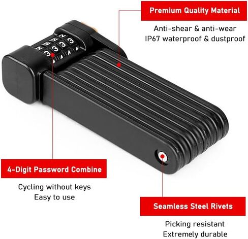 قفل دراجة قابل للطي من ROZZWILD مكون من 4 أرقام مضاد للسرقة وشديد التحمل من سبائك الصلب وطبقة مضادة للخدش ومقاومة للماء ومضادة للصدأ وقفل سلسلة قابل للطي للدراجات الهوائية والسكوتر مع دعامة تثبيت in Kuwait