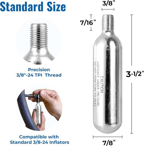 خراطيش ثاني أكسيد الكربون لإطارات الدراجة - خراطيش ثاني أكسيد الكربون الملولبة 16 جم، خراطيش إعادة تعبئة الهواء السريعة C02 للدراجات، MTB، رقبة 3/8-24 TPI تناسب منفاخ إطارات دراجة ثاني أكسيد الكربون القياسي، علبة ثاني أكسيد الكربون in Kuwait