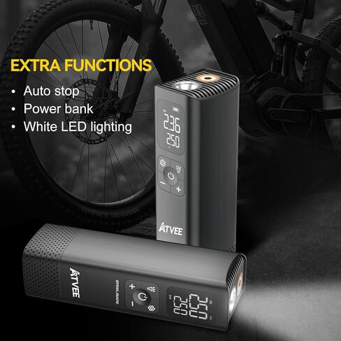 مضخة دراجة، مضخة دراجة كهربائية ذات ضغط دقيق وشاشة LCD مع ضغط عالٍ 150 رطل لكل بوصة مربعة، مضخة إطار دراجة لاسلكية محمولة، مضخة هواء للدراجة تغلق تلقائيًا لإطارات الدراجة، صمام متعدد الاستخدامات وقابل لإعادة الشحن in Kuwait