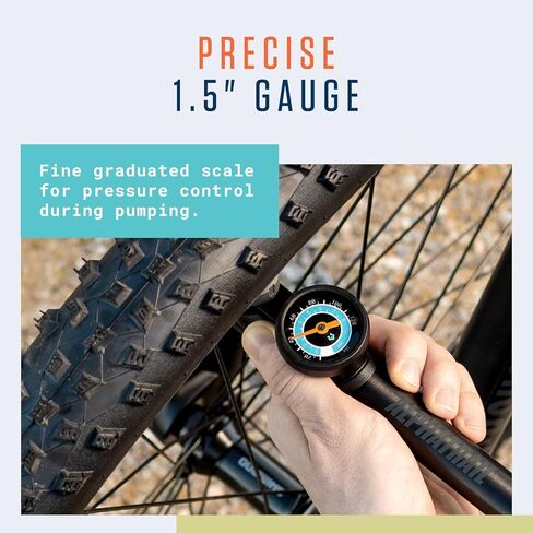 مضخة دراجة صغيرة ستيف - لجميع الصمامات 120 رطل لكل بوصة مربعة / 8.3 بار الحد الأقصى للضغط I مقياس كبير (1.5 بوصة) I مريح على شكل حرف T I مضخة دراجة لصمام بريستا وشرايدر ودنلوب in Kuwait