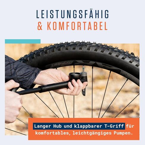 مضخة دراجة صغيرة ستيف - لجميع الصمامات 120 رطل لكل بوصة مربعة / 8.3 بار الحد الأقصى للضغط I مقياس كبير (1.5 بوصة) I مريح على شكل حرف T I مضخة دراجة لصمام بريستا وشرايدر ودنلوب in Kuwait