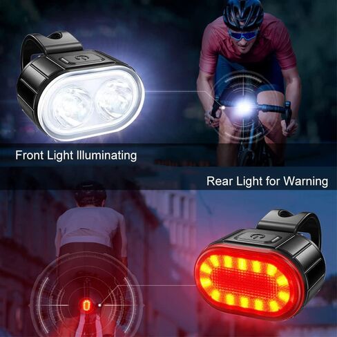 Bike Light for Night Riding - USB Rechargeable Bike Lights Front and Back LED Rear Taillight, 350 Lumen Super Bright Bicycle Lights，Waterproof in Kuwait