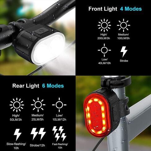 Bike Light for Night Riding - USB Rechargeable Bike Lights Front and Back LED Rear Taillight, 350 Lumen Super Bright Bicycle Lights，Waterproof in Kuwait
