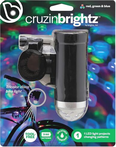 Brightz CruzinBrightz Disco Party LED Bike Light, Tri-Colored - Blinking Swirling Color Patterns - Bicycle Light for Riding at Night - Mounts to Handlebar or Bike Frame - Fun Bike Accessories in Kuwait
