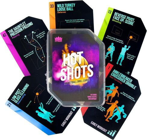 Hot Shots Basketball Drill Cards | 64 Waterproof Plastic Cards | Includes 45 Guided Drills, 9 Archetype Workouts, 5 Games, & 5 Info Cards | Great for Skills Training & Coaching in Youth & Adult Sports in Saudi Arabia