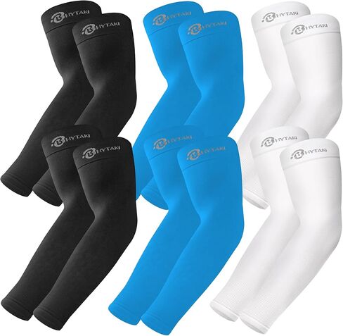 BHYTAKI 6 Pairs UV Sun Protection Arm Sleeves, UPF 50 Sports Cooling Arm Compression Sleeves for Men Women Teenager in Kuwait