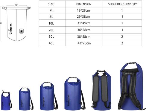 حقيبة Unigear الجافة مقاومة للماء، 2L/5L/10L/20L/30L/40L حقائب عائمة وخفيفة الوزن للتجديف وركوب القوارب وصيد الأسماك والسباحة والتخييم مع حافظة هاتف مقاومة للماء in Kuwait