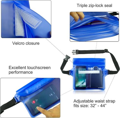 Waterproof Waist Pouch 2-Pack | Beach Accessories Dry Bag Waterproof Fanny Pack for Swimming Snorkeling Sailing Kayaking Beach Pool Water Parks | Keep Your Phone Wallet Safe and Dry in Saudi Arabia