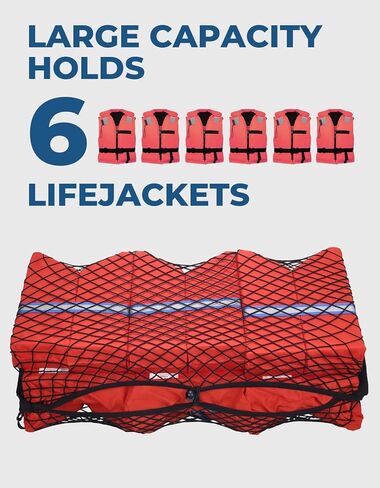 حقيبة تخزين KEMIMOTO T-Top، حقيبة قارب لسترات النجاة، منظم القارب يحمل ما يصل إلى 6 سترات نجاة، حقيبة T شبكية من النايلون عالي المرونة مقاومة للماء من الدرجة البحرية للقوارب العلوية الصلبة T-Top in Kuwait