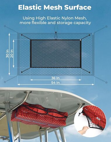 حقيبة تخزين KEMIMOTO T-Top، حقيبة قارب لسترات النجاة، منظم القارب يحمل ما يصل إلى 6 سترات نجاة، حقيبة T شبكية من النايلون عالي المرونة مقاومة للماء من الدرجة البحرية للقوارب العلوية الصلبة T-Top in Kuwait