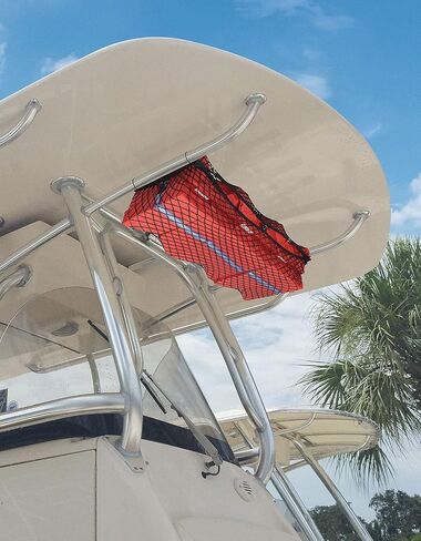 حقيبة تخزين KEMIMOTO T-Top، حقيبة قارب لسترات النجاة، منظم القارب يحمل ما يصل إلى 6 سترات نجاة، حقيبة T شبكية من النايلون عالي المرونة مقاومة للماء من الدرجة البحرية للقوارب العلوية الصلبة T-Top in Kuwait