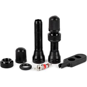 Bike Tubeless Schrader Valve Stem Alloy 40mm - Pair Black with Core Tool