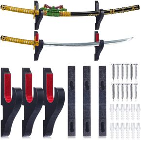Sawysine مجموعة من 6 سيوف مثبتة على الحائط، خطاف مبطن مخملي، حامل سيف كاتانا، حامل سيف قابل للتعديل، شماعات عرض السيف مع الفانيلا لرف سلاح السيف التأثيري (وسادة طبقة واحدة) in Kuwait