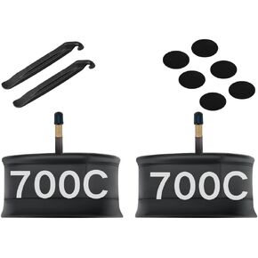 2 Pack 700X25/32/35/43C AV48 Bicycle Inner Tube with 3 Tire Levers、6 Inner Tube Patches,Butyl Rubber Inner Tube with 48mm Schrader Valve,Butyl Rubber Inner Tube for Road/MTB by VANCOM
