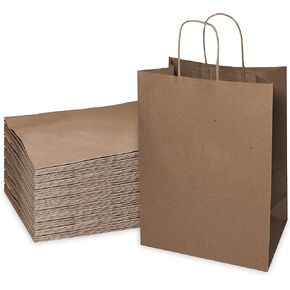EcoQuality - 13x7x17 inches - 25pcs - Large Brown Kraft Paper Bags with Handles, Shopping, Gift Bags, Party, Merchandise, Lunch Bags, Grocery Bags