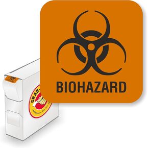 SmartSign (750-Pack) Biohazard Labels with Symbol in Dispenser Box, 0.875" x 0.875", Fluorescent Paper Labels with Permanent Adhesive - for Medical/Industrial Use, Orange/Black, USA-Made
